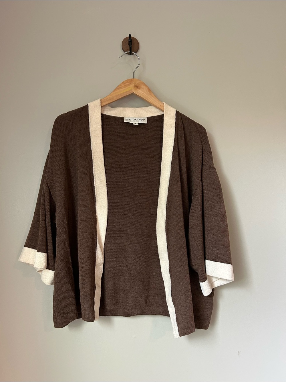 Vintage St. John Collection Brown Ivory Santana Knit Cardigan S USA